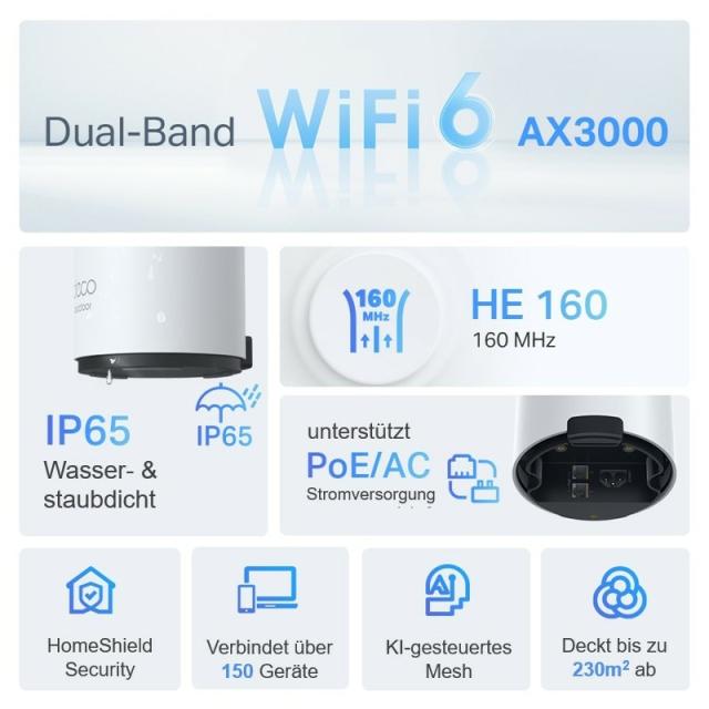 TP-Link - Deco X50-Outdoor Doble banda (2,4 GHz / 5 GHz) Wi-Fi 6 (802.11ax) Blanco 1 Interno