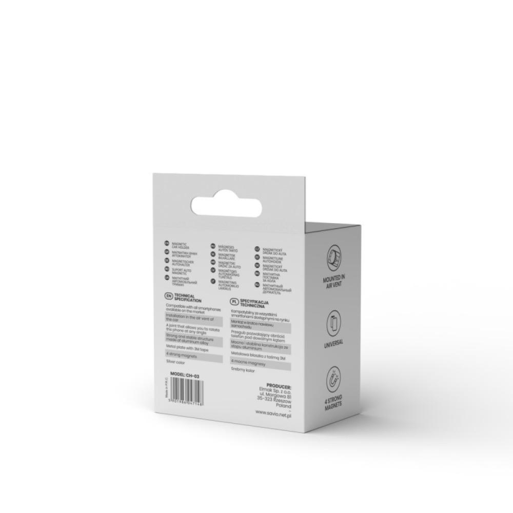 Savio - CH-02 Uchwyt magnetyczny samochodowy, aluminiowy, czarny