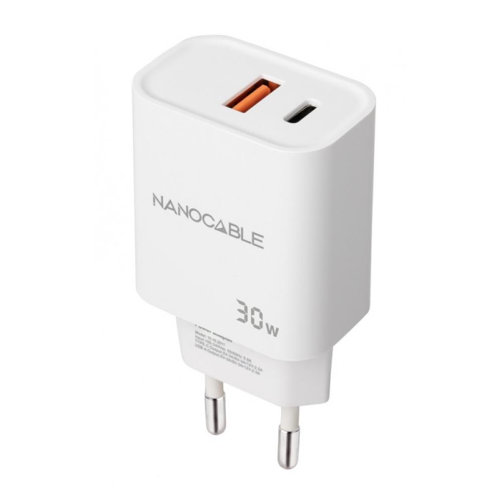 Nanocable - Cargador USB-C/PD + USB-A/QC 30W, Blanco
