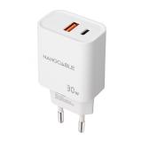 Nanocable - Cargador USB-C/PD + USB-A/QC 30W, Blanco