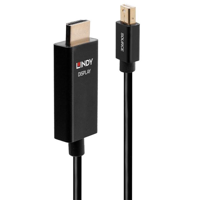 Lindy - 40922 adaptador de cable de vídeo 2 m Mini DisplayPort HDMI tipo A (Estándar) Negro