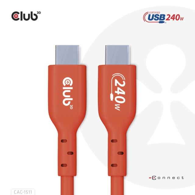 CLUB3D - Cable certificado USB2 tipo C bidireccional USB-IF Datos 480 Mb, PD 240 W (48 V/5 A) EPR M/M 1 m/3,23 pies