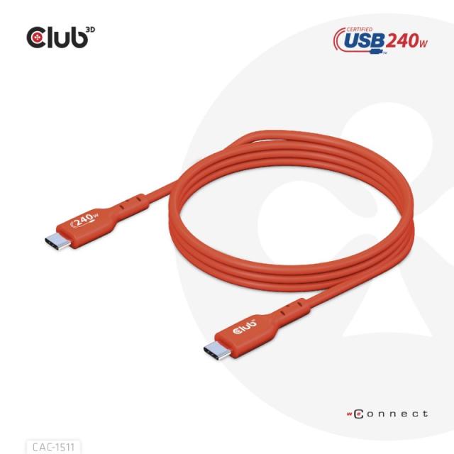 CLUB3D - Cable certificado USB2 tipo C bidireccional USB-IF Datos 480 Mb, PD 240 W (48 V/5 A) EPR M/M 1 m/3,23 pies