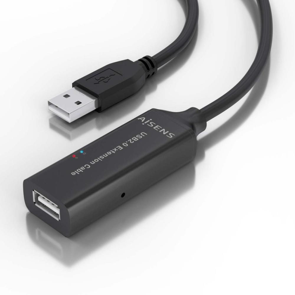 AISENS - Cable USB 2.0 Prolongador con Amplificador, Tipo A/M-A/H, Negro, 5.0m