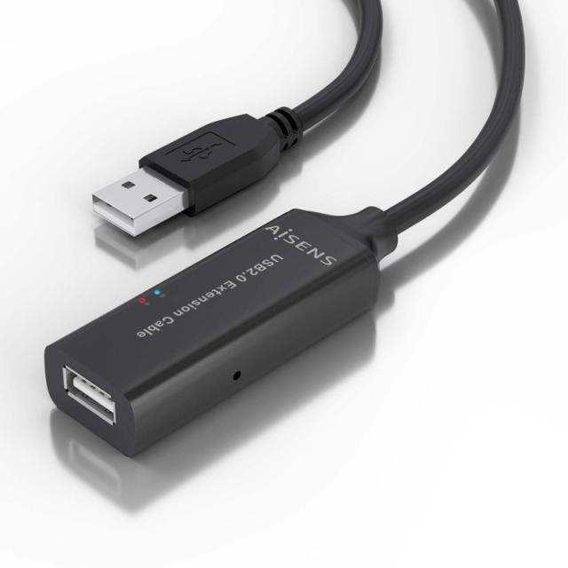 AISENS - Cable USB 2.0 Prolongador con Amplificador, Tipo A/M-A/H, Negro, 15m