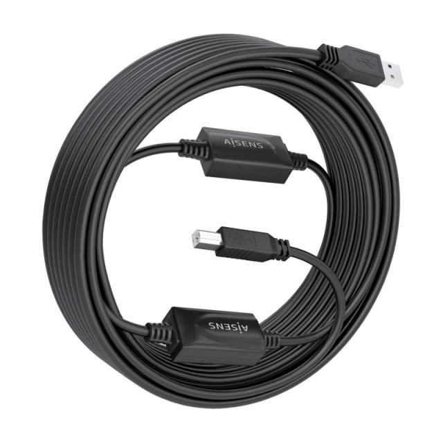 AISENS - Cable USB 2.0 con Amplificador, Tipo A/M-B/M, Negro, 15m