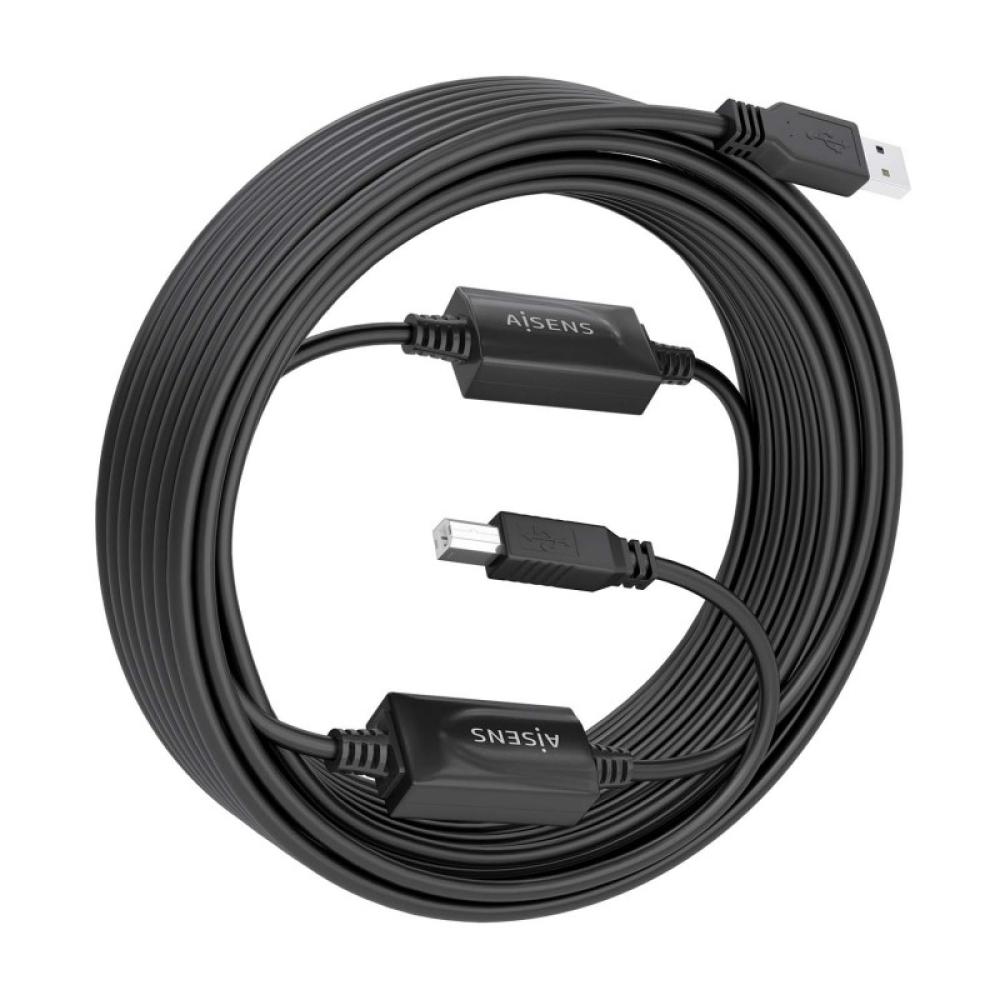 AISENS - Cable USB 2.0 con Amplificador, Tipo A/M-B/M, Negro, 15m