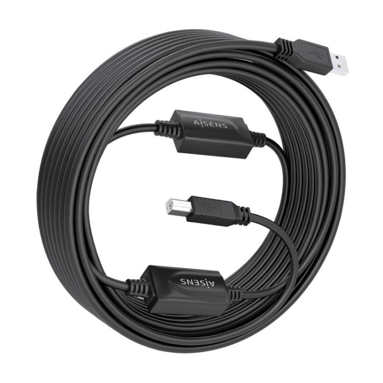 AISENS - Cable USB 2.0 con Amplificador, Tipo A/M-B/M, Negro, 15m