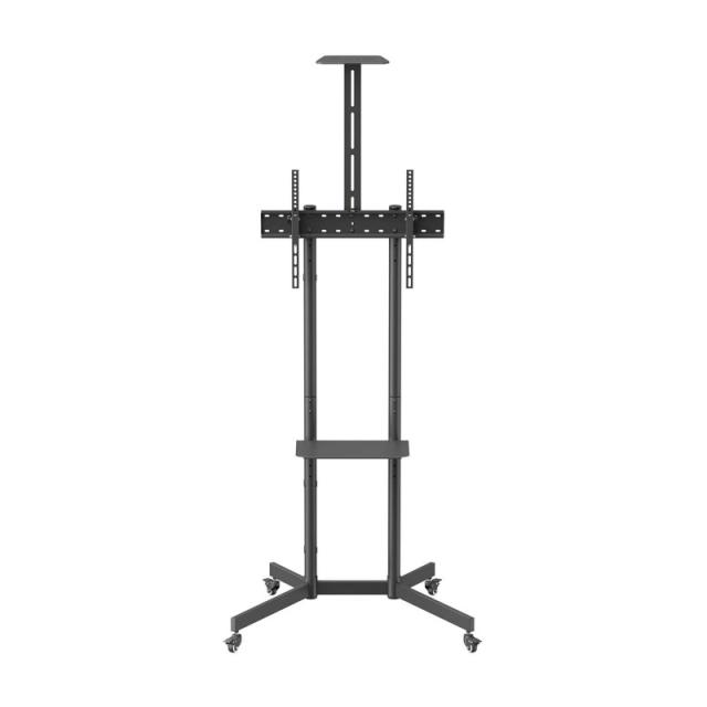 AISENS - Soporte De Suelo Eco Con Rueda, Bandeja Para DVD Y Soporte De Cámara Para Monitor/TV 45kg De 37-70, Negro