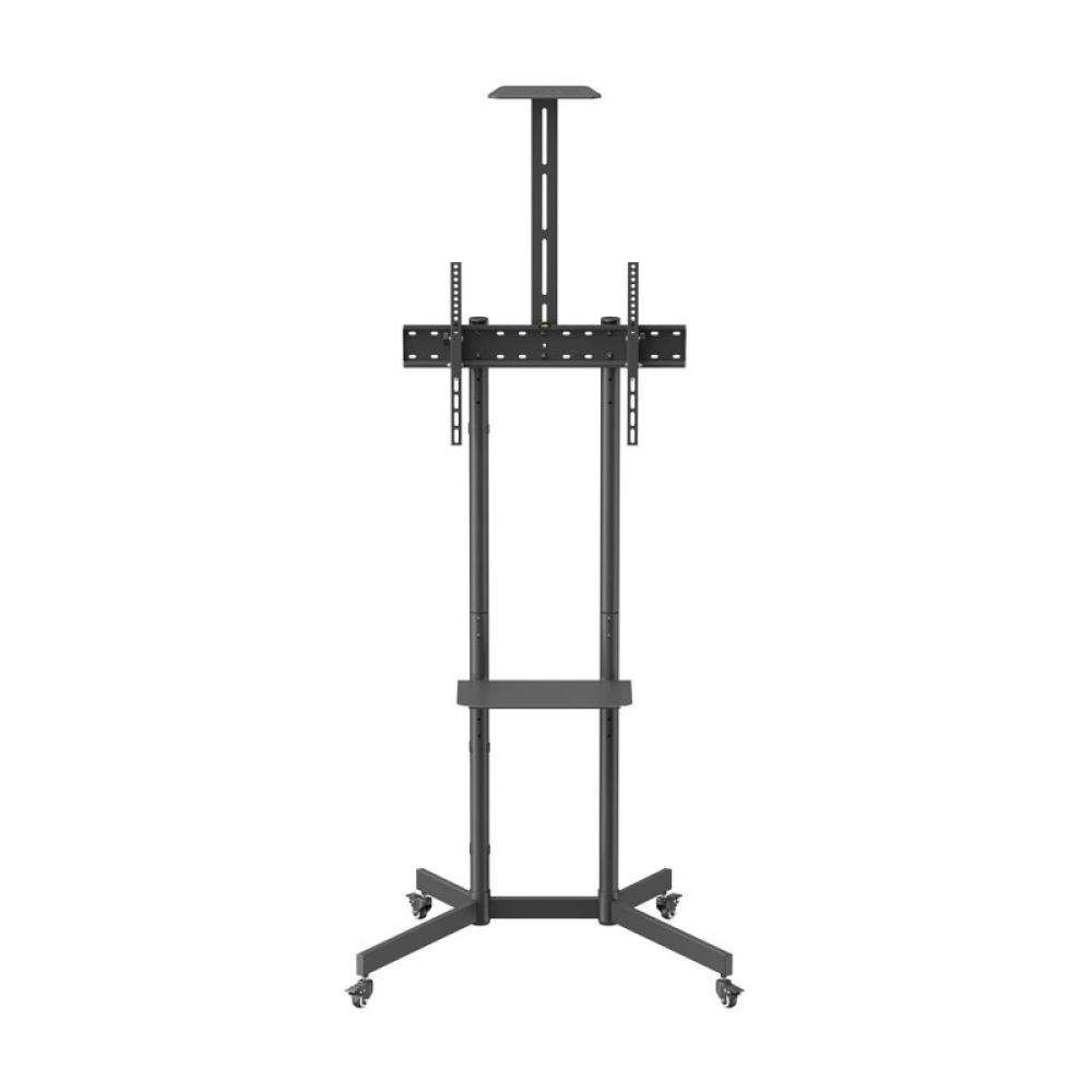 AISENS - Soporte De Suelo Eco Con Rueda, Bandeja Para DVD Y Soporte De Cámara Para Monitor/TV 45kg De 37-70, Negro