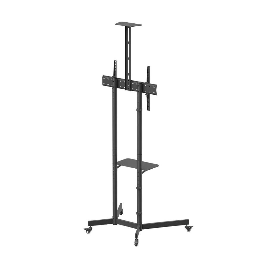 AISENS - Soporte De Suelo Eco Con Rueda, Bandeja Para DVD Y Soporte De Cámara Para Monitor/TV 45kg De 37-70, Negro