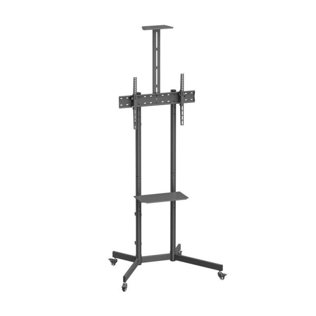 AISENS - Soporte De Suelo Eco Con Rueda, Bandeja Para DVD Y Soporte De Cámara Para Monitor/TV 45kg De 37-70, Negro