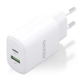 AISENS - Cargador GaN 25W, 1xUSB-C PD3.0, 1xUSB-A QC3.0, Blanco