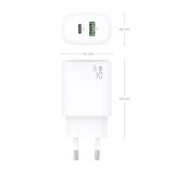 AISENS - Cargador GaN 25W, 1xUSB-C PD3.0, 1xUSB-A QC3.0, Blanco