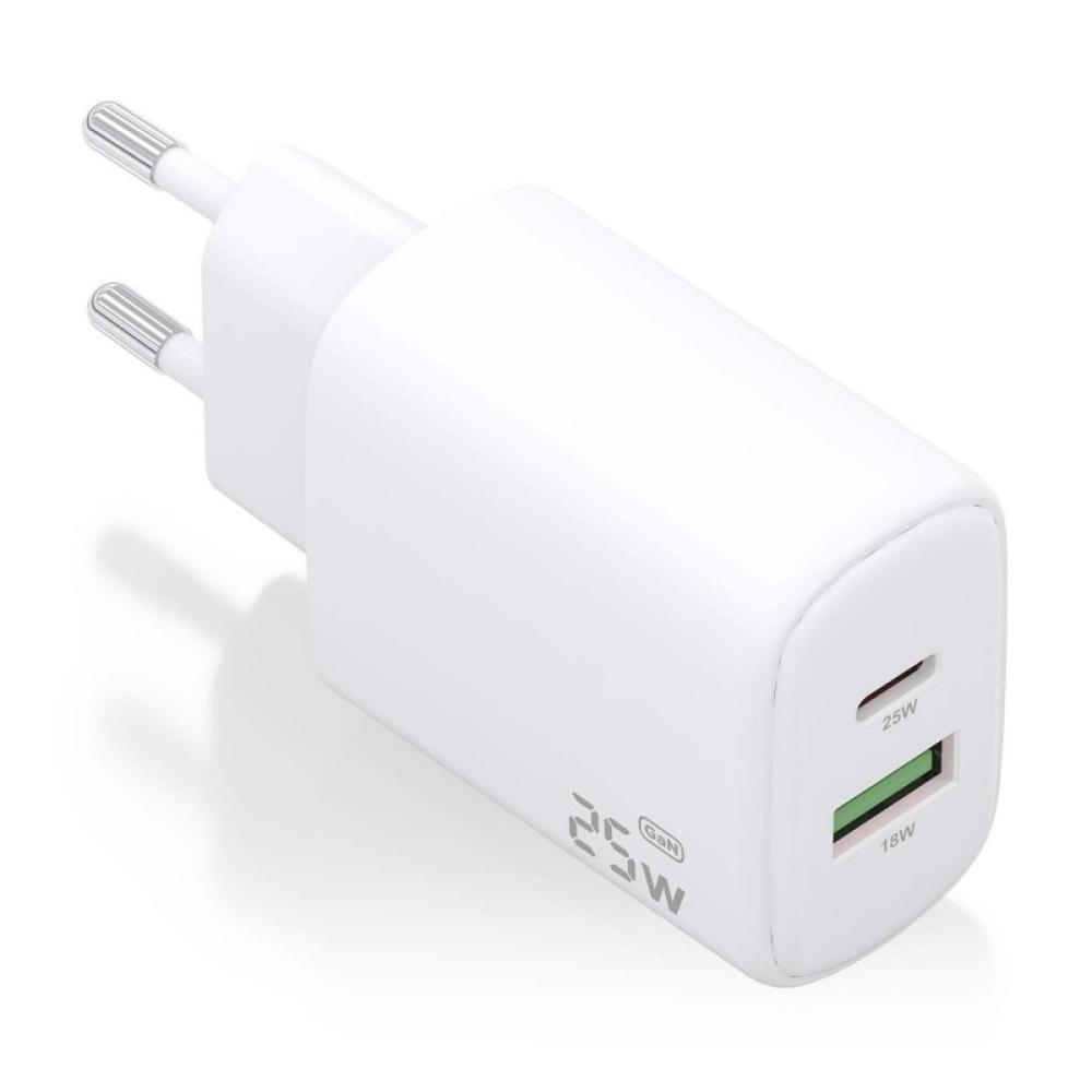 AISENS - Cargador GaN 25W, 1xUSB-C PD3.0, 1xUSB-A QC3.0, Blanco
