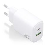 AISENS - Cargador GaN 25W, 1xUSB-C PD3.0, 1xUSB-A QC3.0, Blanco