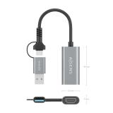 AISENS - Conversor Aluminio USB-A+USB-C A HDMI 1080P@60Hz, USB-A/M+USB-C/M-HDMI/H, Gris, 15cm