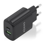 AISENS - Cargador GaN 20W, 1xUSB-C PD3.0, 1xUSB-A QC3.0, Negro
