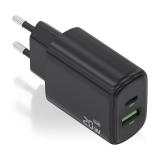 AISENS - Cargador GaN 20W, 1xUSB-C PD3.0, 1xUSB-A QC3.0, Negro