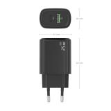 AISENS - Cargador GaN 25W, 1xUSB-C PD3.0, 1xUSB-A QC3.0, Negro