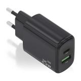 AISENS - Cargador GaN 25W, 1xUSB-C PD3.0, 1xUSB-A QC3.0, Negro