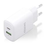 AISENS - Cargador GaN 20W, 1xUSB-C PD3.0, 1xUSB-A QC3.0, Blanco