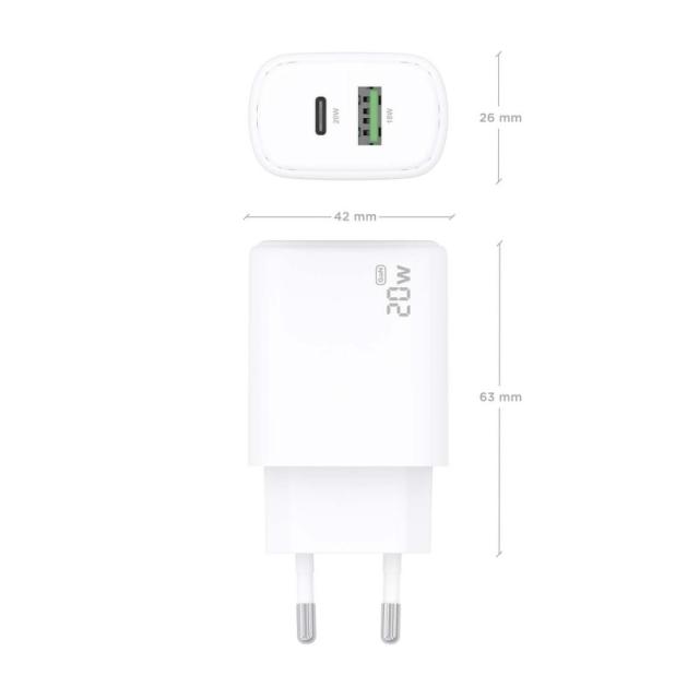 AISENS - Cargador GaN 20W, 1xUSB-C PD3.0, 1xUSB-A QC3.0, Blanco