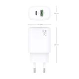 AISENS - Cargador GaN 20W, 1xUSB-C PD3.0, 1xUSB-A QC3.0, Blanco