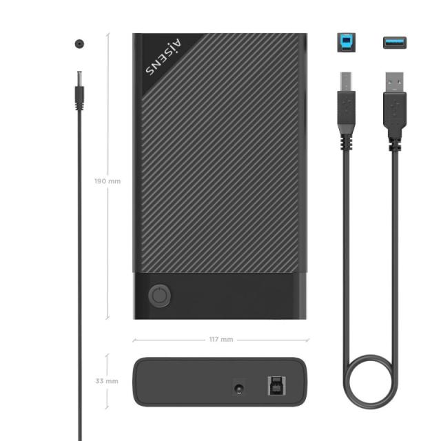 AISENS - Caja Externa 3.5" ASE-3529B SATA A USB 3.0/USB3.1 Gen1, Negra