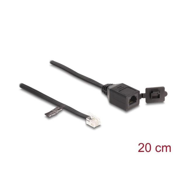 DeLOCK - Cable RJ12 macho a RJ12 hembra con tapa protectora 20 cm negro