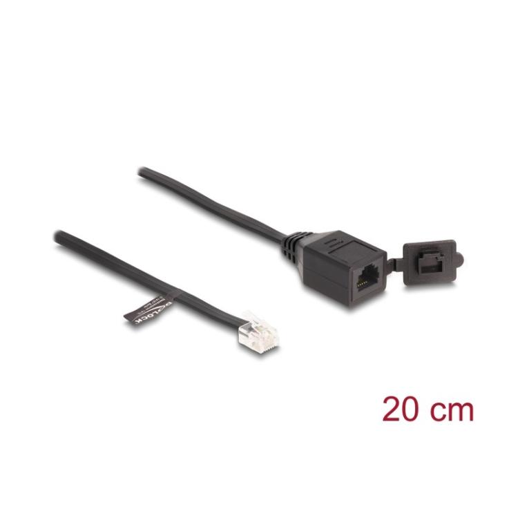 DeLOCK - Cable RJ12 macho a RJ12 hembra con tapa protectora 20 cm negro