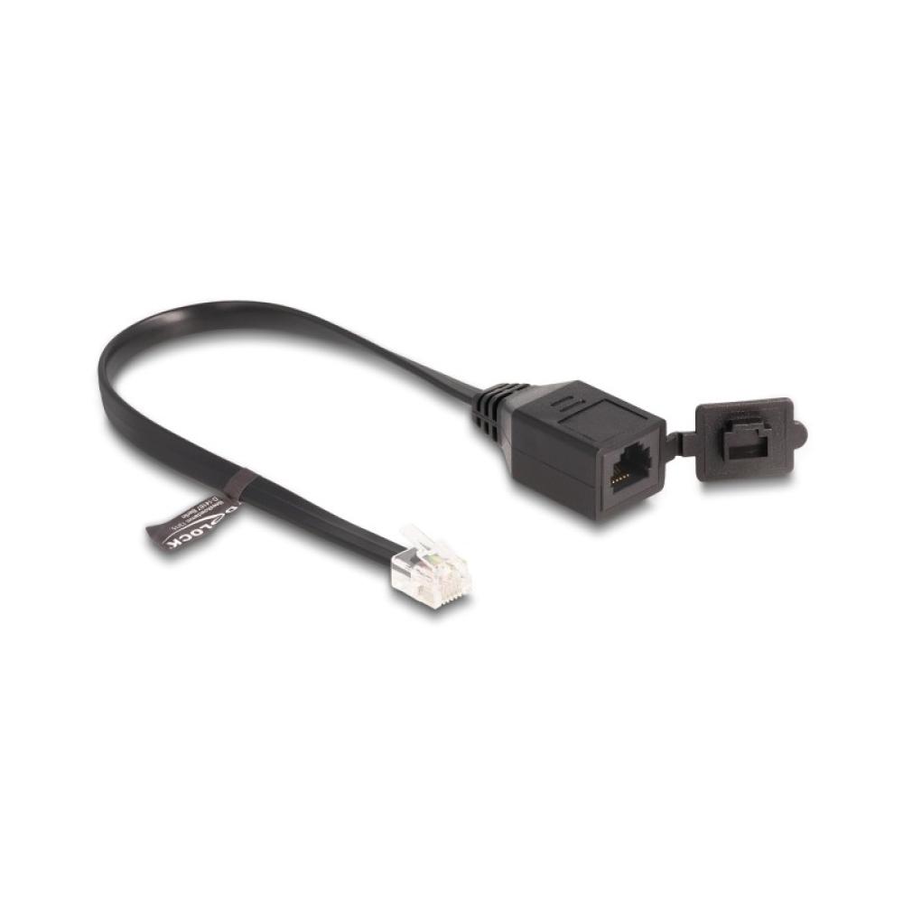 DeLOCK - Cable RJ12 macho a RJ12 hembra con tapa protectora 20 cm negro