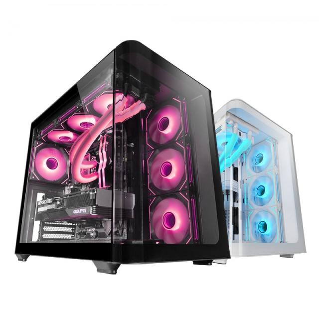 Mars Gaming - MC-FUSION, Caja Gaming ATX, Ventana Lateral Completa y Frontal Curvo Cristal Templado Continuo, Semito - MCFUSIONW