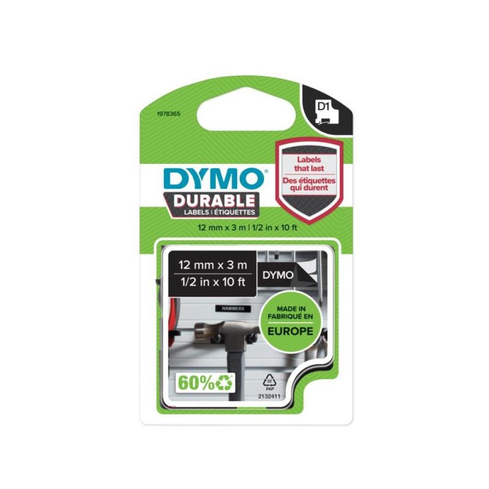 DYMO - D1 - Etiquetas Durable - Blanco sobre negro - 12mm x 3m