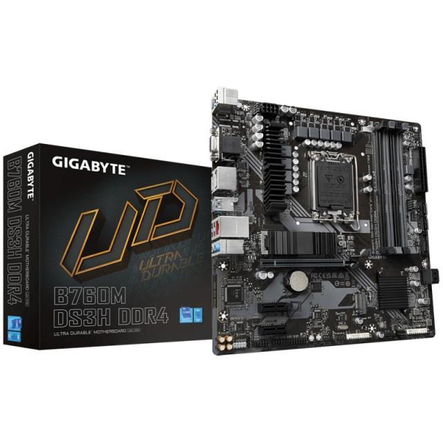 GIGABYTE - B760M DS3H DDR4 Placa base - Soporta CPUs Intel Core de 14ª generación, VRM digital de 6+2+1 fases, hasta 5333MHz DDR