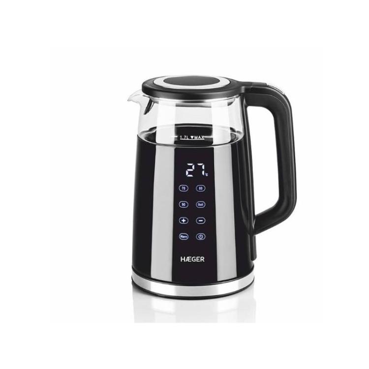 Haeger - EK-DIG.028A tetera eléctrica 1,7 L 2200 W Negro, Acero inoxidable, Transparente