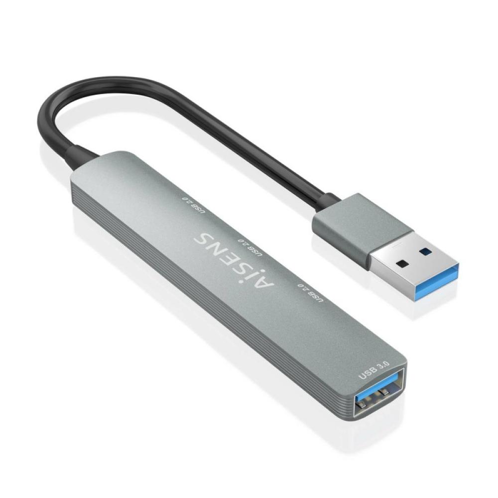 AISENS - HUB USB 3.0 Aluminio, 1xUSB3.0 A/H+3xUSB2.0 A/H, Gris, 10cm
