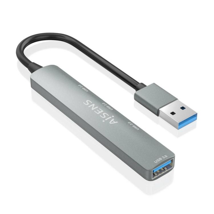 AISENS - HUB USB 3.0 Aluminio, 1xUSB3.0 A/H+3xUSB2.0 A/H, Gris, 10cm