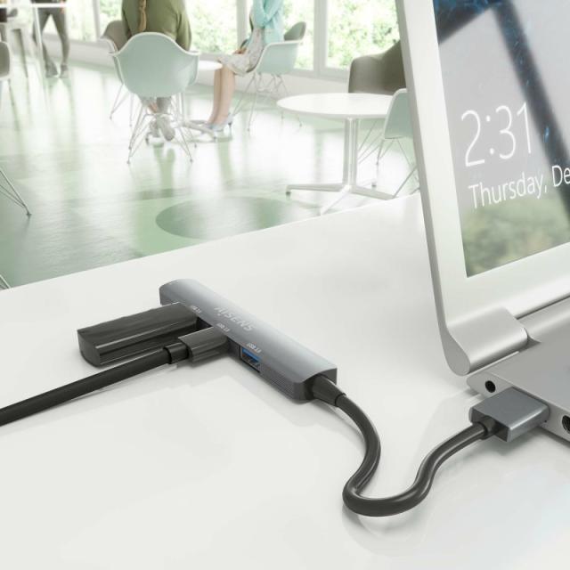AISENS - HUB USB 3.0 Aluminio, 1xUSB3.0 A/H+3xUSB2.0 A/H, Gris, 10cm