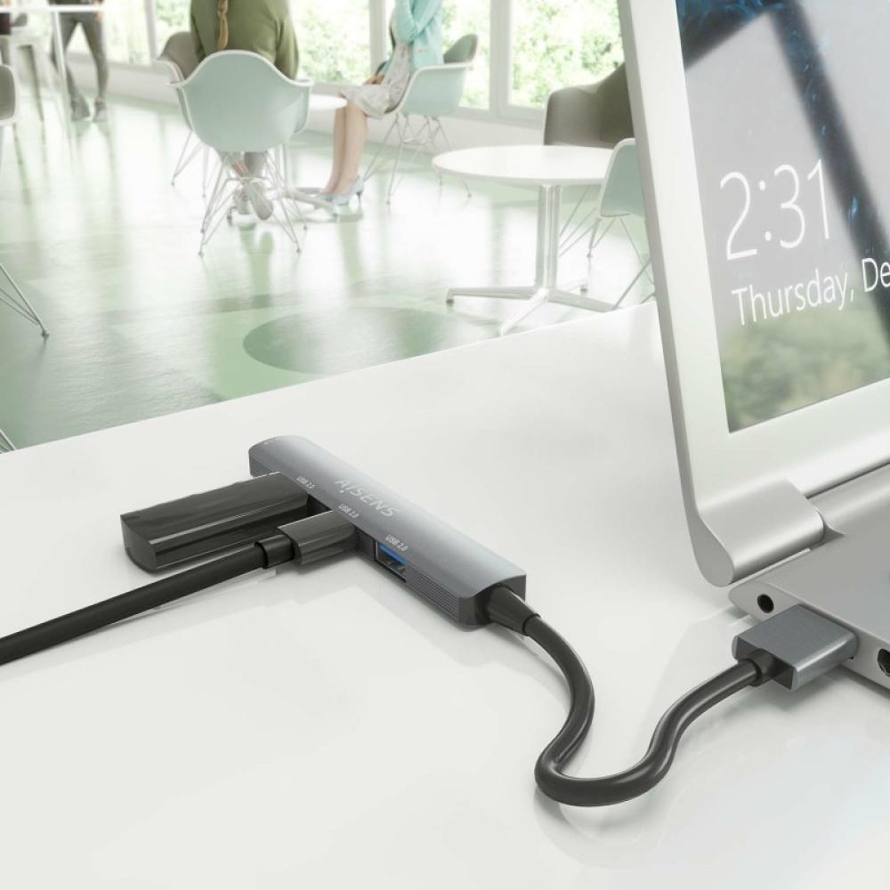 AISENS - HUB USB 3.0 Aluminio, 1xUSB3.0 A/H+3xUSB2.0 A/H, Gris, 10cm
