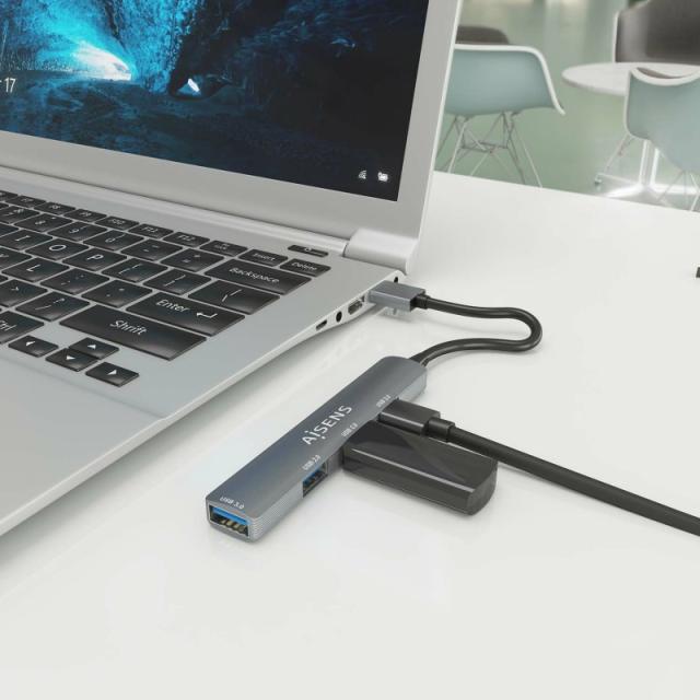 AISENS - HUB USB 3.0 Aluminio, 1xUSB3.0 A/H+3xUSB2.0 A/H, Gris, 10cm