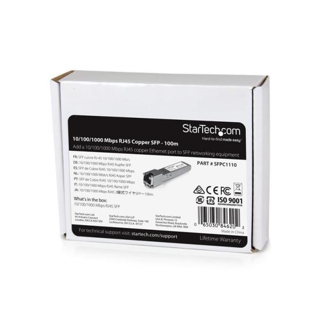 StarTech.com - Módulo Transceptor SFP Compatible con el Modelo SFP-GE-T de Cisco - 1000BASE-T - SFP a RJ45 Cat6 / Cat5e - 10/100