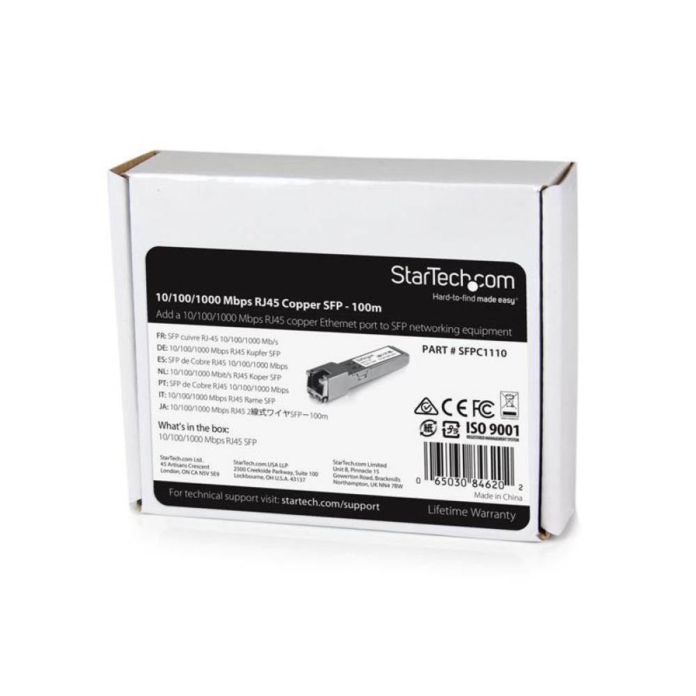 StarTech.com - Módulo Transceptor SFP Compatible con el Modelo SFP-GE-T de Cisco - 1000BASE-T - SFP a RJ45 Cat6 / Cat5e - 10/100