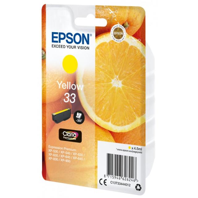 Epson - Oranges Singlepack Yellow 33 Claria Premium Ink - C13T33444012