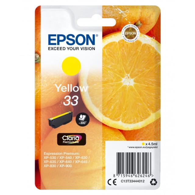 Epson - Oranges Singlepack Yellow 33 Claria Premium Ink - C13T33444012