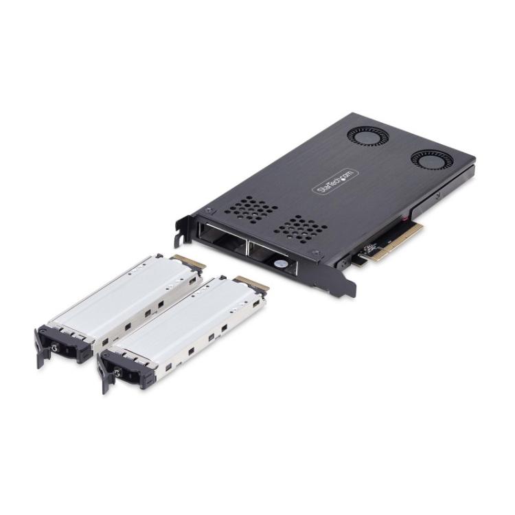 StarTech.com - Tarjeta Rack Móvil de 2 Bahías para SSD NVMe M.2 a PCIe x8 - Requiere Bifurcación - Bahías de Intercambio en Cali