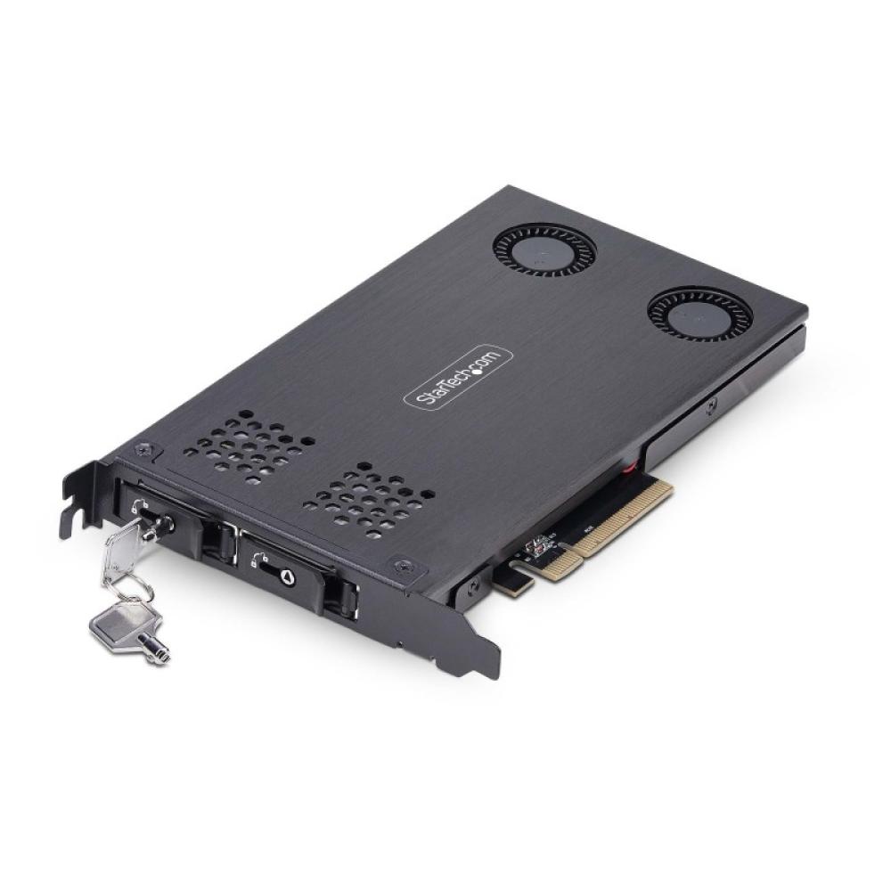 StarTech.com - Tarjeta Rack Móvil de 2 Bahías para SSD NVMe M.2 a PCIe x8 - Requiere Bifurcación - Bahías de Intercambio en Cali