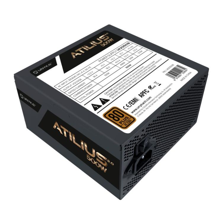 UNYKAch - ATX Atilius 2.0 Black 500W 80+ Bronze unidad de fuente de alimentación 20+4 pin ATX Negro