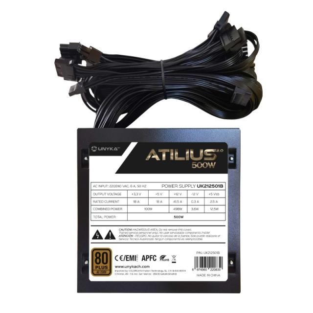 UNYKAch - ATX Atilius 2.0 Black 500W 80+ Bronze unidad de fuente de alimentación 20+4 pin ATX Negro
