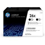 HP - Paquete de 2 cartuchos de tóner negro Originales LaserJet 26X de alta capacidad
